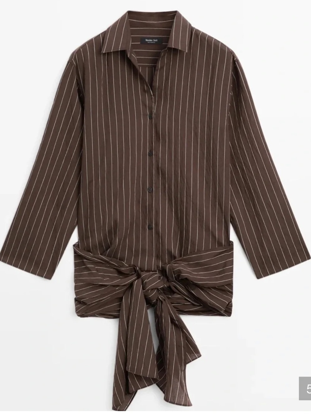 Massimo Dutti NWT Brown Pinstripe Wrap-Accent Shirt Blouse Small 5131/531 - Picture 3 of 10